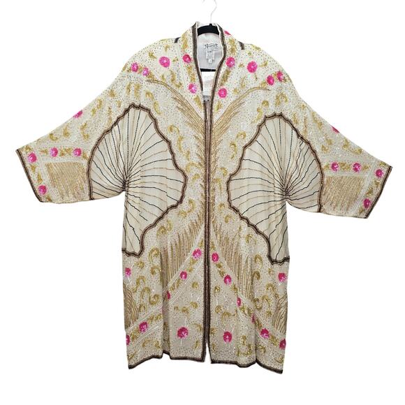 VTG Gunit Silk Beaded Kimono Jacket Womens Size 24 Art Deco 1920's Artsy Flapper - Picture 2 of 16